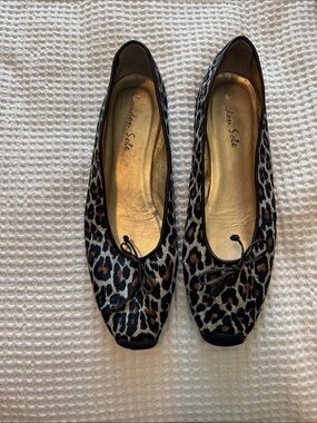 London Sole Leopard Print Ballet Flats Bow Driving Shoes Women’s 37.5 US 7.5